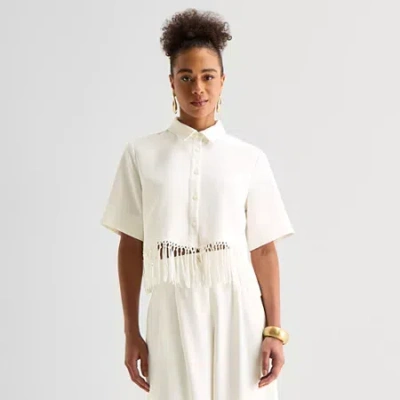 Worthington Womens Cuffed Short Sleeve Regular Fit Button-down Shirt In Metallic