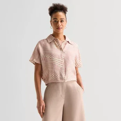 Worthington Womens Dolman Short Sleeve Regular Fit Button-down Shirt In Pink