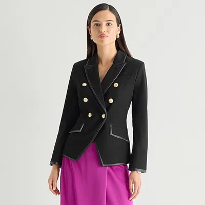 Worthington Womens Double Breasted Regular Fit Blazer In Black