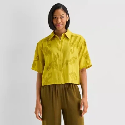 Worthington Womens Drop Shoulder Short Sleeve Regular Fit Button-down Shirt In Green