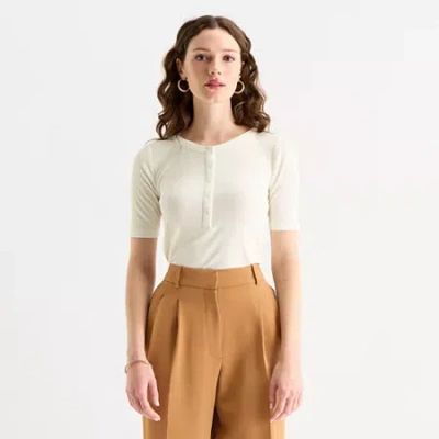 Worthington Womens Elbow Sleeve Regular Fit Henley Shirt In Nude