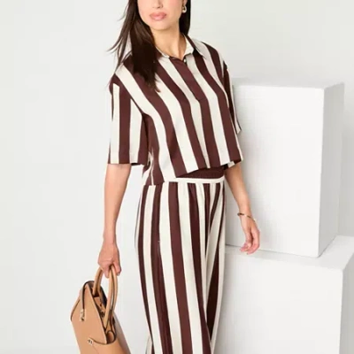 Worthington Womens Elbow Sleeve Satin Blouse In Brown