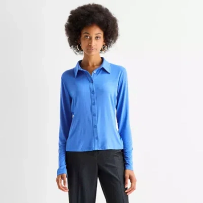 Worthington Womens Fitted Long Sleeve Regular Fit Button-down Shirt In Blue