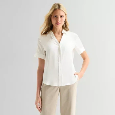 Worthington Womens Fitted Short Sleeve Regular Fit Button-down Shirt In White