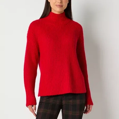 Worthington Womens Funnel Neck Long Sleeve Pullover Sweater In Red