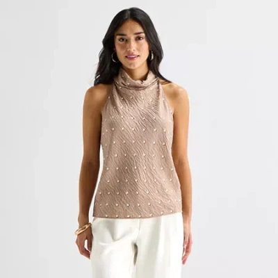 Worthington Womens Halter Neck Sleeveless Blouse In Brown