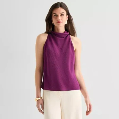 Worthington Womens Halter Neck Sleeveless Blouse In Purple