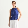Worthington Womens Halter Neck Sleeveless Peplum Top In Blue