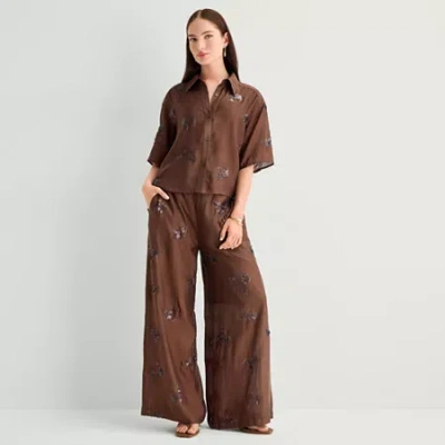 Worthington Womens High Rise Pull-on Pant In Brown
