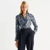 Worthington Womens Long Sleeve Blouse In Blue