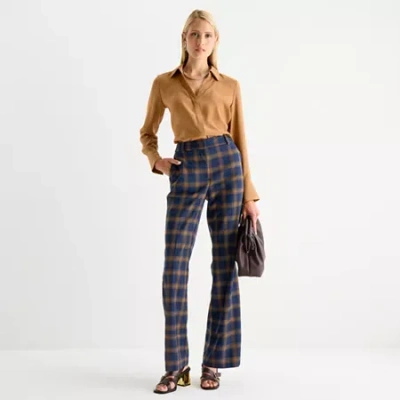 Worthington Womens Long Sleeve Blouse In Brown