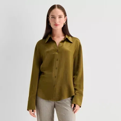 Worthington Womens Long Sleeve Blouse In Green