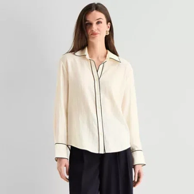 Worthington Womens Long Sleeve Blouse In White