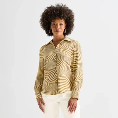 Worthington Womens Long Sleeve Blouse In Yellow