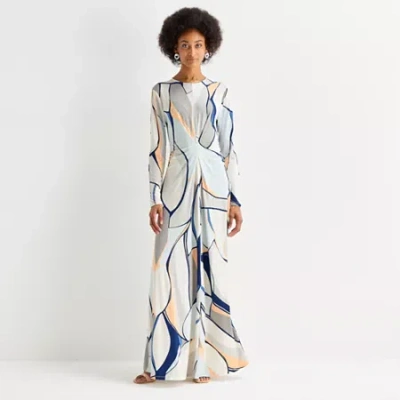 Worthington Womens Long Sleeve Maxi Dress In Gray