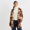 Worthington Womens Long Sleeve Open Front Cheetah Cardigan In Brown