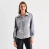 Worthington Womens Long Sleeve Satin Blouse In Gray