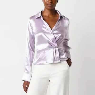 Worthington Womens Long Sleeve Satin Blouse In Purple
