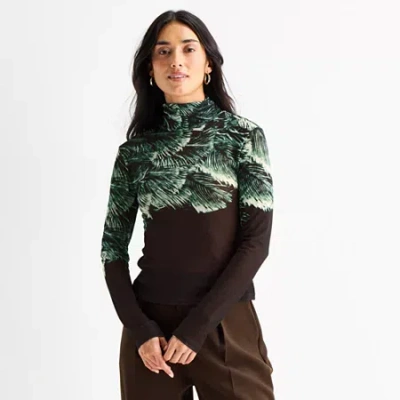 Worthington Womens Long Sleeve Turtleneck In Brown