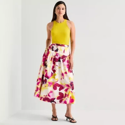Worthington Womens Midi Full Skirt In Multi