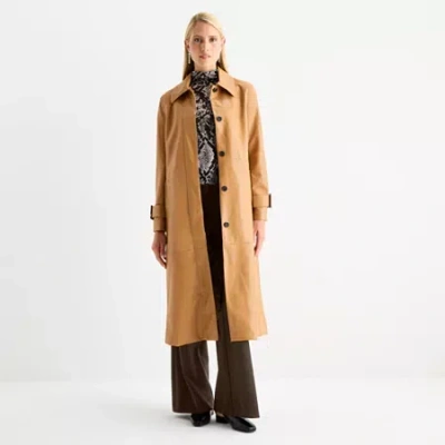 Worthington Womens Midweight Trench Coat In Brown