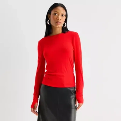Worthington Womens Petite Crew Neck Long Sleeve Blouse In Red
