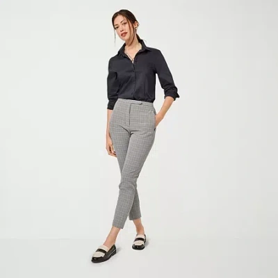 Worthington Womens Petite Cuffed Long Sleeve Regular Fit Button-down Shirt In Black