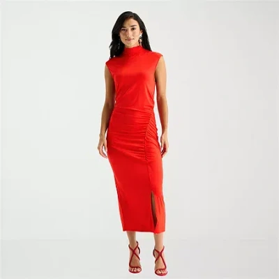 Worthington Womens Petite Sleeveless Bodycon Dress In Red