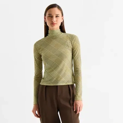 Worthington Womens Petite Turtleneck Long Sleeve Blouse In Green