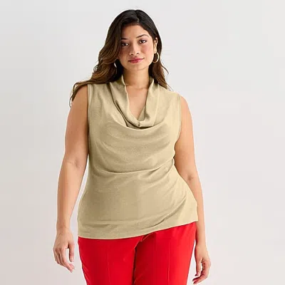 Worthington Womens Plus Cowl Neck Sleeveless Blouse In Black