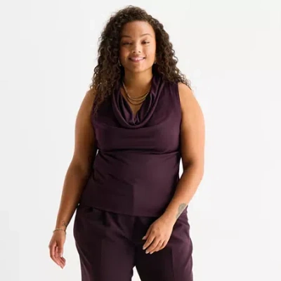 Worthington Womens Plus Cowl Neck Sleeveless Blouse In Purple