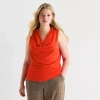 Worthington Womens Plus Cowl Neck Sleeveless Blouse In Red