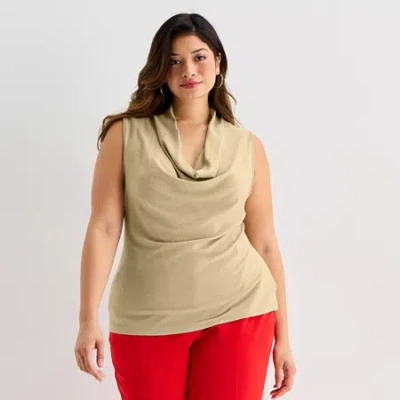 Worthington Womens Plus Cowl Neck Sleeveless Blouse In Yellow