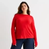 Worthington Womens Plus Crew Neck Long Sleeve Blouse In Red