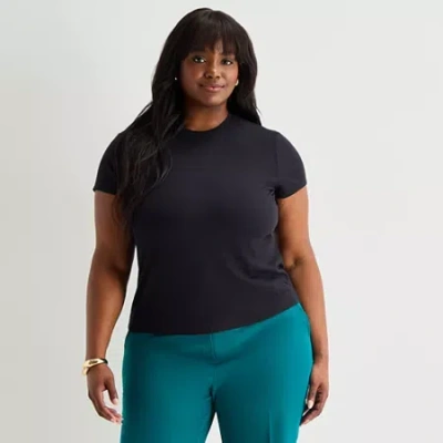 Worthington Womens Plus Crew Neck Short Sleeve T-shirt In Black