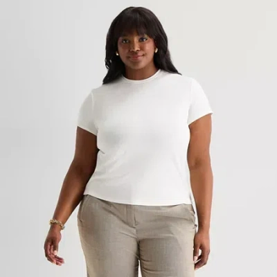 Worthington Womens Plus Crew Neck Short Sleeve T-shirt In White