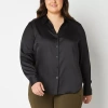 Worthington Womens Plus Cuffed Long Sleeve Regular Fit Button-down Shirt In Black