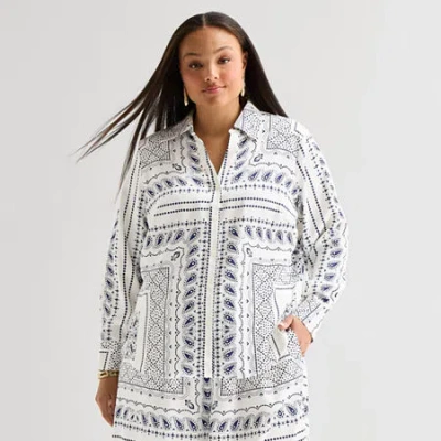 Worthington Womens Plus Cuffed Long Sleeve Slim Fit Button-down Shirt In White