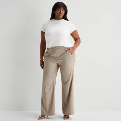 Worthington Womens Plus Flare High Rise Trouser In Gray