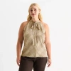 Worthington Womens Plus Halter Neck Sleeveless Blouse In Brown