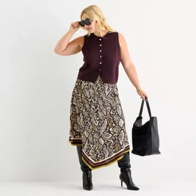 Worthington Womens Plus Long Asymmetrical Skirt In Multi