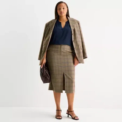 Worthington Womens Plus Long Pencil Skirt In Brown