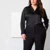 Worthington Womens Plus Long Sleeve Blouse In Black