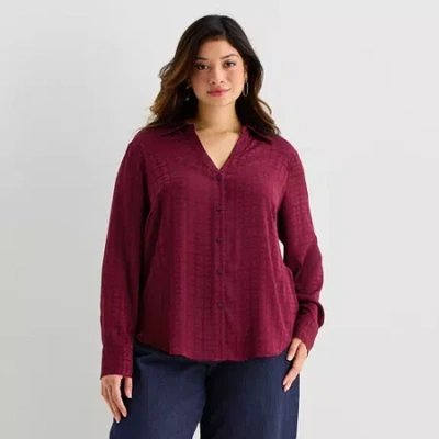 Worthington Womens Plus Long Sleeve Blouse In Red