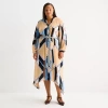 Worthington Womens Plus Long Sleeve Geometric Shirt Dress In Brown