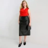 Worthington Womens Plus Midi Faux Leather Pencil Skirt In Black
