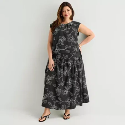 Worthington Womens Plus Midi Full Skirt In Black