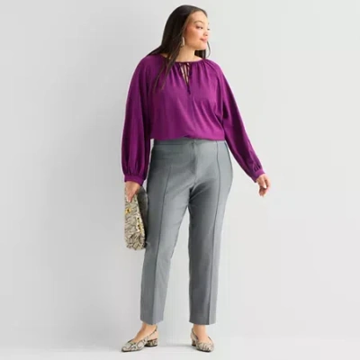 Worthington Womens Plus Skinny Mid Rise Pant In Gray