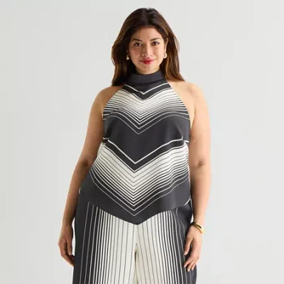 Worthington Womens Plus Sleeveless Mock Neck Top In Black