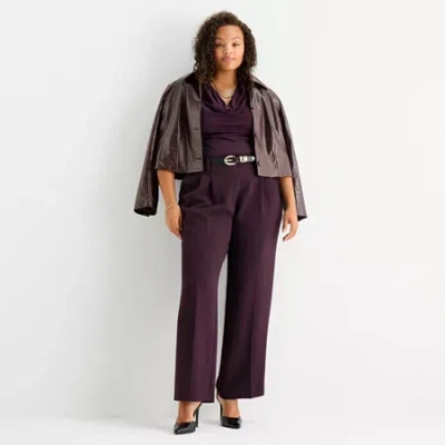 Worthington Womens Plus Straight High Rise Cropped Pant In Purple